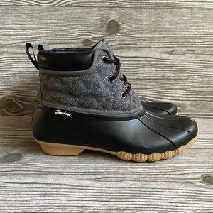 Skechers Womens Pond Lil Puddle Grey Quilted Duck Boots Size 9 Wool Blend 44376
